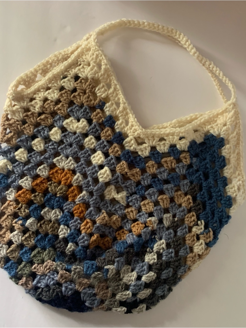 Handmade Crochet Multicolor Shoulder Bag - Cream, Blue & Brown